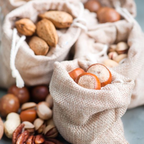 nuts on a table, different kind of nuts