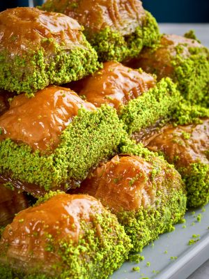 Turkish baklava sweets with pistachios